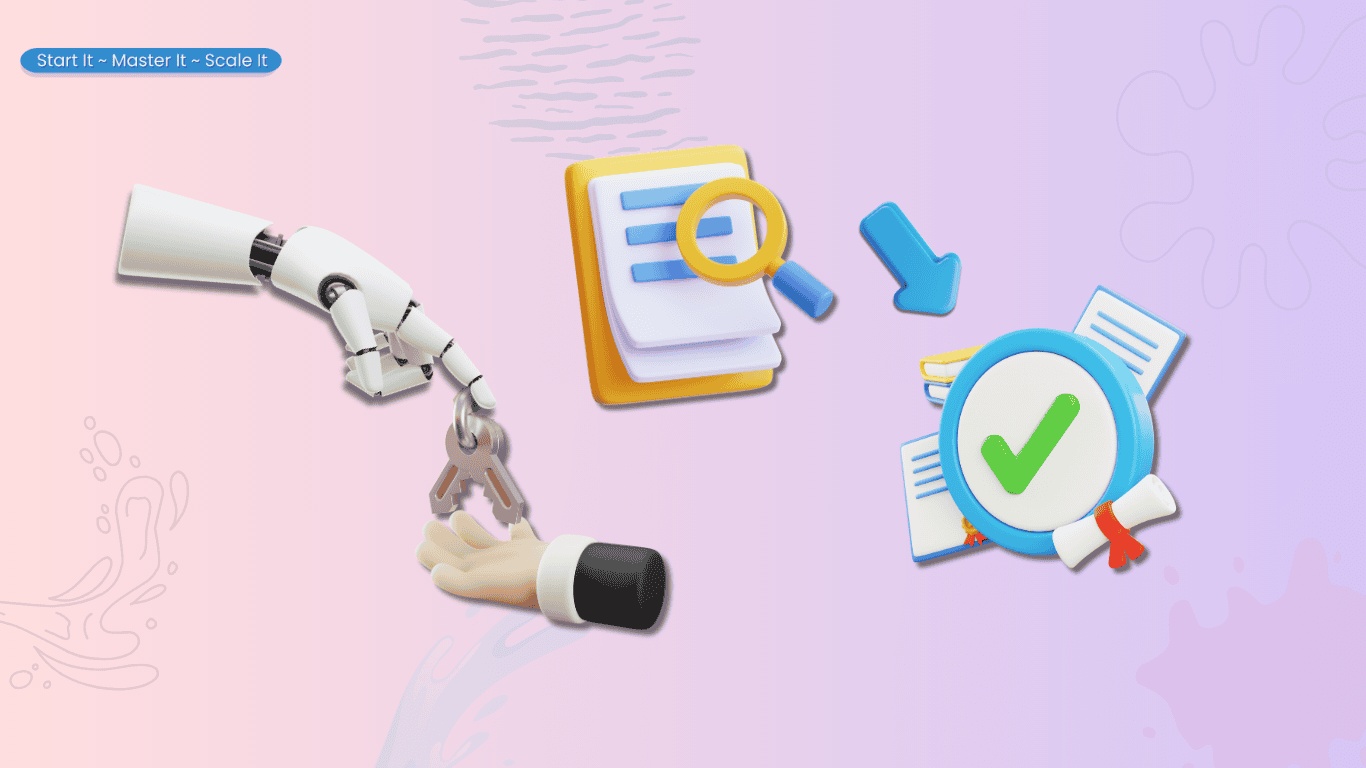 Icon showing a handover point, representing where an AI tool stops and the person takes over.