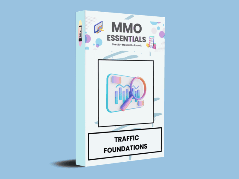 Traffic Foundations workbook cover from MMO Essentials for beginners learning how people find online content.