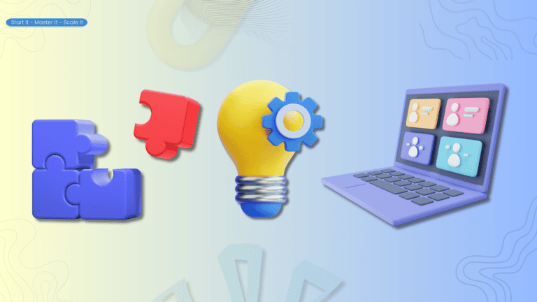Puzzle pieces fitting together showing the steps to start an online business in the right order